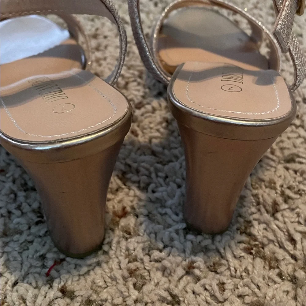 Dream Pairs Rose Gold Champagne Glitter  Block Shiny Heel 2"‎ Shoes Sz 7 - Picture 3 of 8